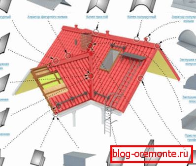 Shaped elements for a roof from a professional leaf