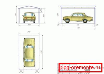 Drawing of the garage for one car of corrugated