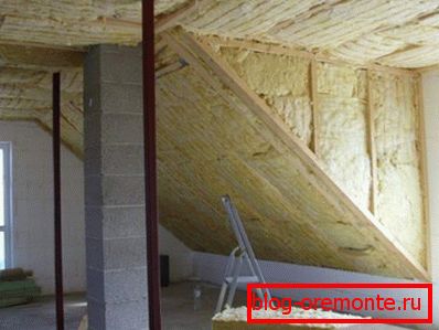 Thermal insulation of the slope with mineral wool