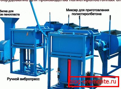 The device, which is able to produce blocks of concrete mixed with foam The device, which is able to produce blocks of concrete mixed with foam