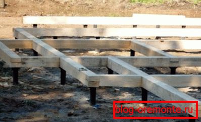 Wooden grillage on the pile foundation. Wooden grillage on the pile foundation.