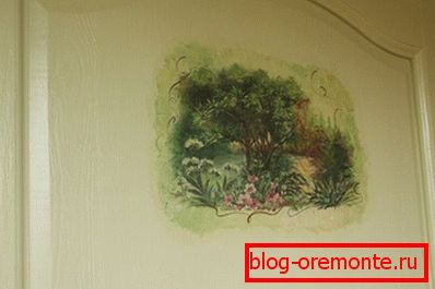 Decoupage the door with wallpaper mural Decoupage the door with wallpaper mural