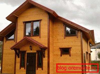 Two-storey house sheathed with imitation timber. Two-storey house sheathed with imitation timber.