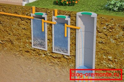 Two-chamber septic tank with filter well. Two-chamber septic tank with filter well.