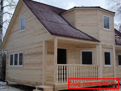 Photo of the house from a bar, built according to the standard design Photo of the house from a bar, built according to the standard design