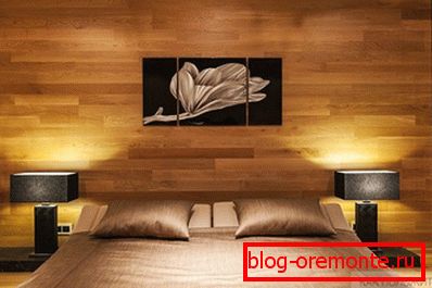 Bedroom interior with laminate wall trim