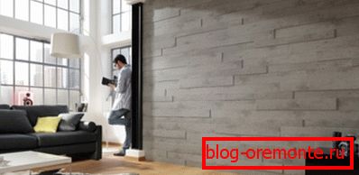 Concrete wall panels made of MDF for interior decoration of the living space in the interior.