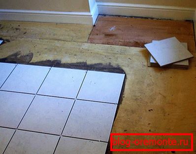 Tile on the wooden floor