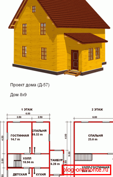 Comfortable project of a house from a bar 8x9 - pay attention to the convenient layout and number of rooms