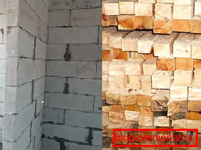Amateur photo of the wall of aerated concrete blocks and timber from the array Amateur photo of the wall of aerated concrete blocks and timber from the array