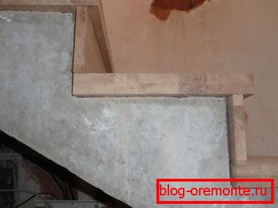 Installation of wood on concrete stairs Installation of wood on concrete stairs