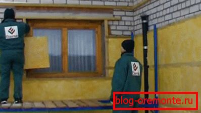 Installation of mineral wool between profiles Installation of mineral wool between profiles