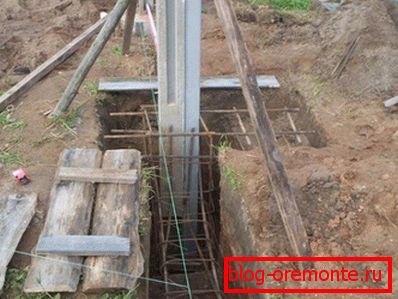 Installation of support in the ground. Installation of support in the ground.