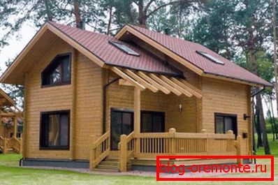 On the photo is a wooden house of timber