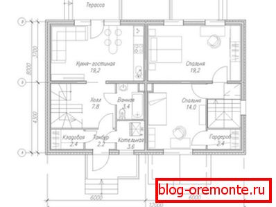 In the photo - a plan for a house for two families. In the photo - a plan for a house for two families.