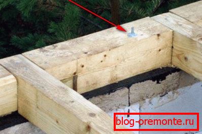 The figure shows how, using cemented reinforcement, the base of the timber is attached to the foundation