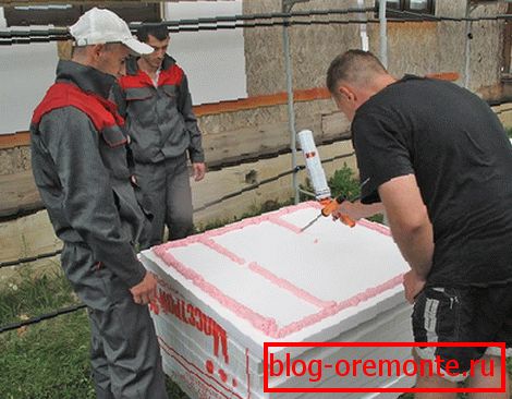 Applying adhesive to the foam