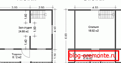 A simple scheme of a two-storey house from a bar