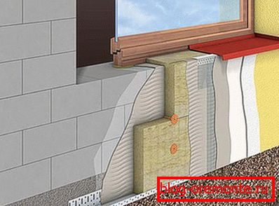 The scheme of insulation of the outer wall of the building in the section. The scheme of insulation of the outer wall of the building in the section.