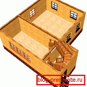 Schematic image of the first floor in the house 8x8 m.