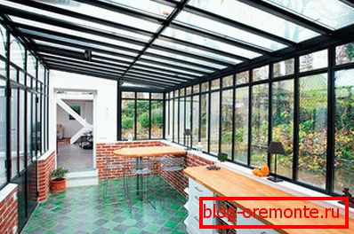 Glass roof on the veranda