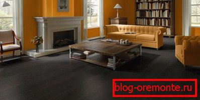 Orange walls against a dark laminate