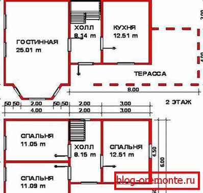 Typical design of a small two-story house with a terrace on the first level Typical design of a small two-story house with a terrace on the first level
