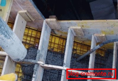 Pouring concrete into formwork. Pouring concrete into formwork.