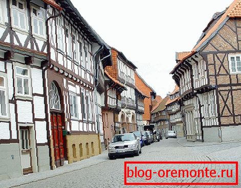 Facade of the house in the style of fachwerk